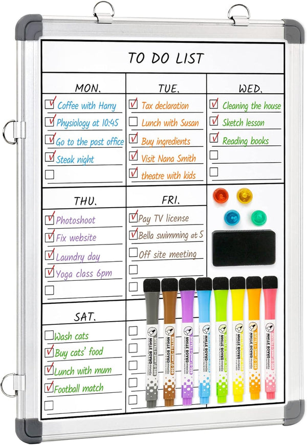 LUCYCAZ Weekly Dry Erase Board, 16" x 12", Magnetic Double-Sided To Do List Whiteboard for School, Home, Office