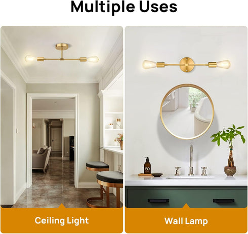 2-Light (1 Pack) FadimiKoo Gold Sconces Wall Light Fixtures, Bathroom Vanity Light Fixtures Over Mirror, Modern Brushed
