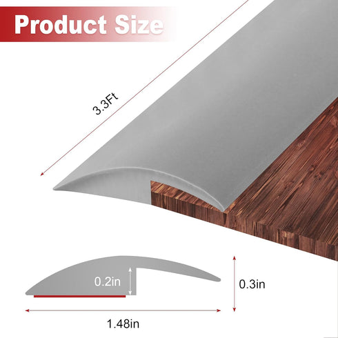 3.3Ft Carpet Floor Transition Strip, Self Adhesive Edging Trim, Floor Divider Strip, PVC Threshold Cover for Doorway with a Height Less Than 5 mm - Gray