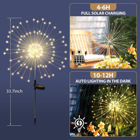 120 8 Colorful(2 Pack) DONGULI Outdoor Solar Garden Lights, LEDs Lighting Modes Waterproof Solar Fireworks Light