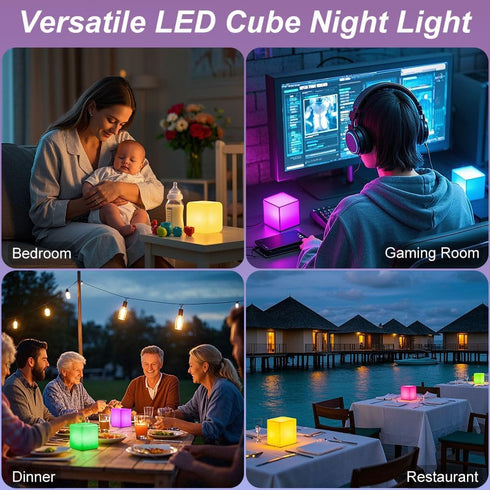KEROVI 4-inch Dimmable 16 4 8 Dimming LED Cube Night Light for Kid, RGB Color Lighting Effect & Level Tesseract Cosmic