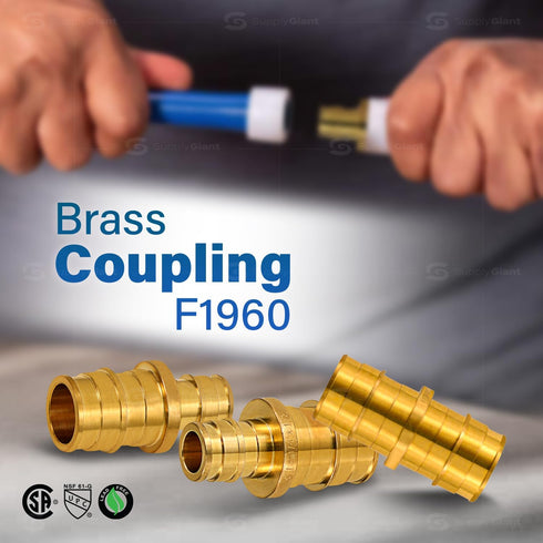 Pex-A 5/8" Straight Brass Coupling, Expansion Pex F1960 Coupler 5/8 Inch No Lead Brass, For Use in Pex-A-Tubing Connection (Pack of 5) by Supply Giant