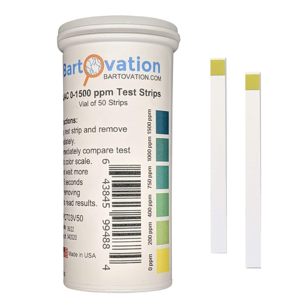 Quaternary Ammonium (QAC, Multi Quat) Sanitizer Test Strips, 0-1500 ppm [Vial of