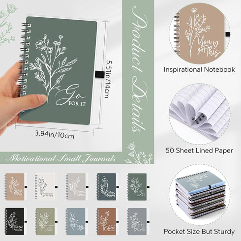 Tenceur 10 Set Inspirational Gifts - Bulk Aesthetic Spiral Notebook Journals with Sticky Note Notepad, Motivational Pen