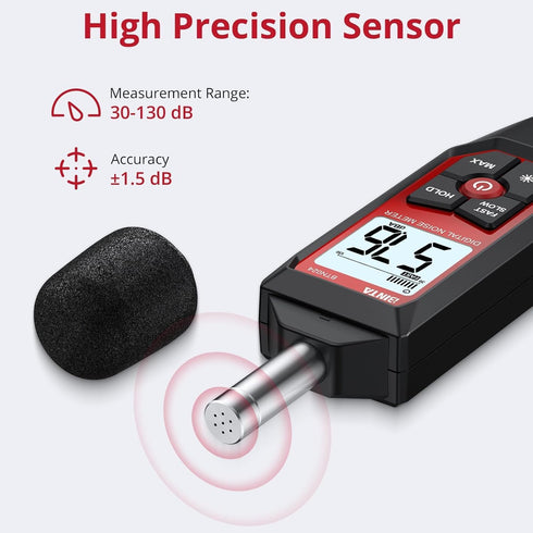 30-130dB BTNTA Decibel Meter, Digital Sound Level Meter A-Weighted, Portable SPL Tester with Backlit LCD Screen, Noise