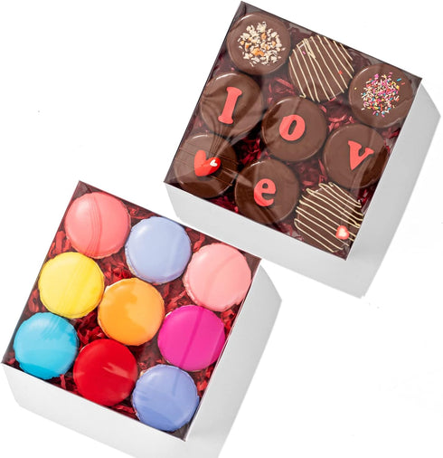 25PCS Clear White Cookie Boxes 6" x 6" x 1 ¼" with Full Window, Bakery Macaron Boxes, Cakesicle Boxes, Chocolate Bomb