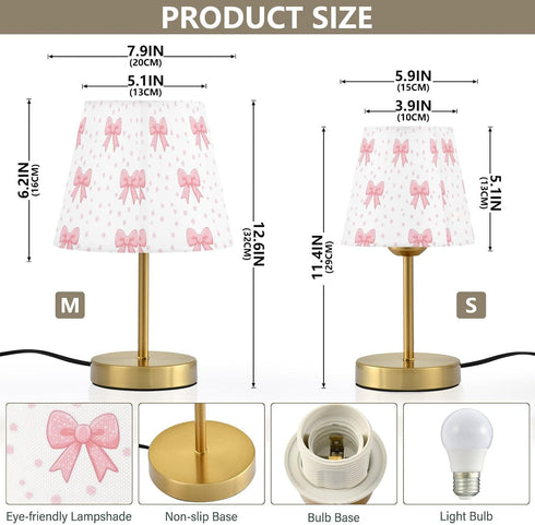 Kcldeci Bedside Table Lamp for Bedroom, Pink Bows Pink Dot Farmhouse Desk Lamps for Nightstand with Fabric Shade