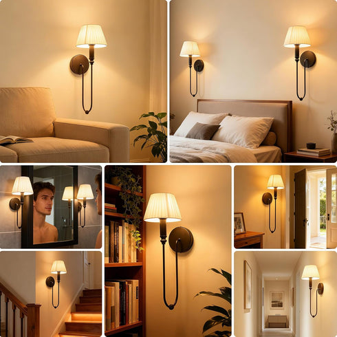 cancomzone Sets 2 Set Wall Sconces of | Bathroom Wall Sconces of Two with Pleated Shades | Black Wall Lighting