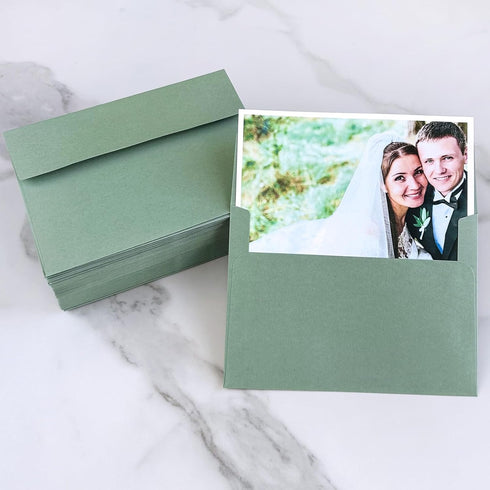 Winlyn 100 Pcs Sage Green A7 Invitation Envelopes 5 1/4 x 7 1/4 Square Flap Envelopes Self Seal