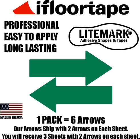 LiteMark Large Arrow Stickers 651, Durable Gloss Finish Green Arrow Decal, Pack of 6