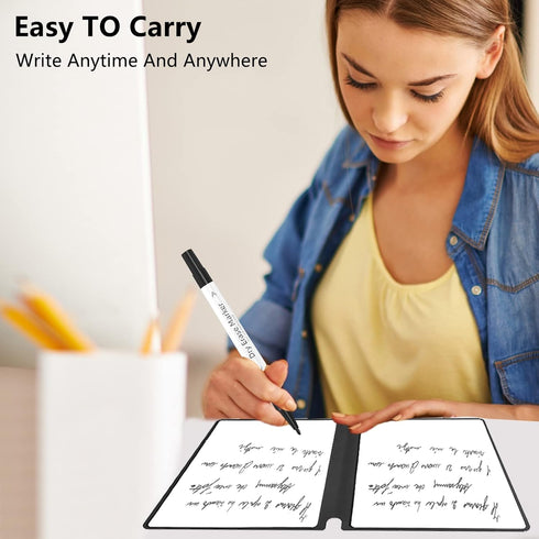 SAYEEC Portable Whiteboard Notebook, Dry Erase Board with 3 Colors Fineliner Pens and Blue PU Cover