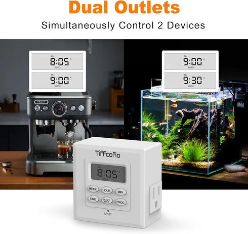 Indoor Digital Light Timer, 7 Day Programmable Plug in Outlet Timer, 2 Grounded Outlets for Lamps