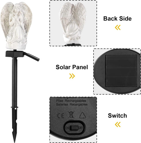 Garden Solar Light Outdoor Decor, Resin Angel Solar LED Light with Stake for Lawn Passage Walkway