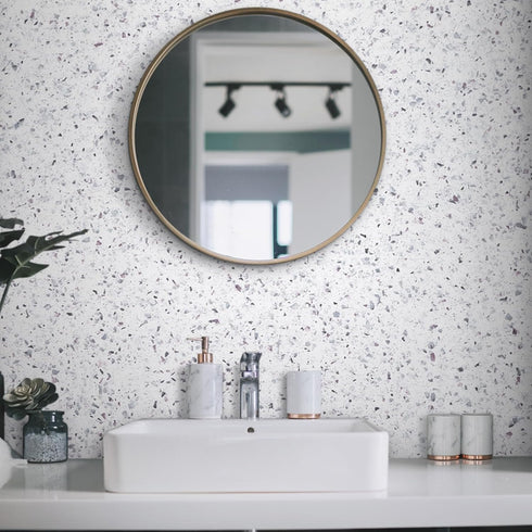 Decoroom Granite Contact Paper, 17.7 in X 118 in Waterproof Self Adhesive White Marble Wallpaper for Kitchen Countertops