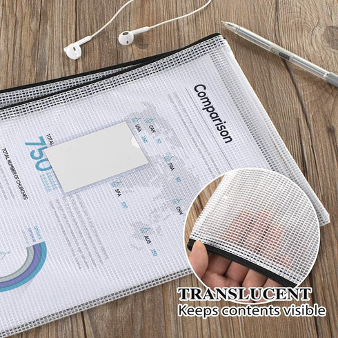 Sooez 20 Pack Mesh Zipper Pouch Document Bag, Plastic Zip File Document Folders, Letter Size A4 Zipper Document Pouch