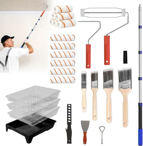 Veebuyla Paint Roller Kit with Extension Pole, 2-4FT Adjustable Pole, Professional 27-Piece Paint