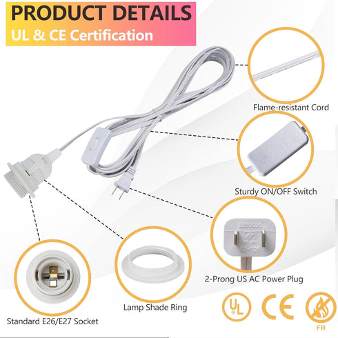 20 Bulb 2 Pack E26 Bulb Pendant Light Cord - Feet Hanging Light with Plug in Cord - Lamp Cord Light Socket with Wire