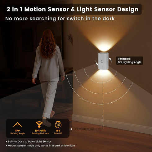Dimmable, 2 Pack 2 Pack) easuntec Rechargeable Motion Sensor Night Light Warm White, Wireless Magnetic Stick-on