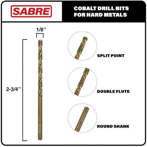 5pcs Cobalt Drill Bits 1/8 Inch – M35 Metal Drill Bit Set, Split Point Tip for Steel, Hard Metal, Cast Iron (1/8" x