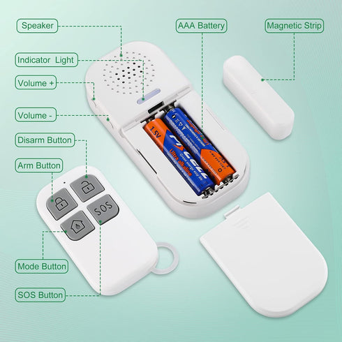 WSDCAM 130dB Loud Door Alarm with Adjustable Volume, 5 Feature Modes for Kids Safety, Home Security, Pool Safety,