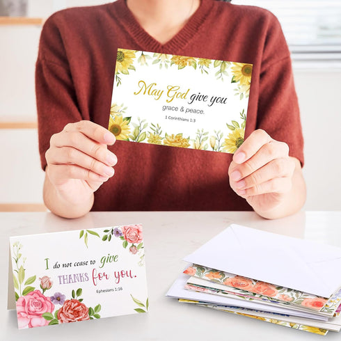 Motiskyy 100 Pack 4x6 Inch 10 Religious Thank You Cards Bulk Christian Appreciation Card with Envelopes Sticker Design