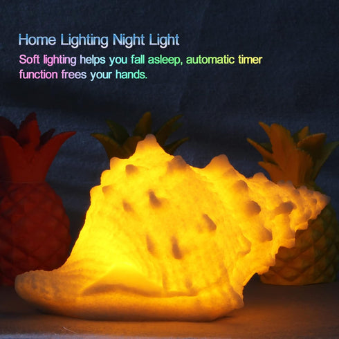 Conch Shell Night Light-Battery Powered LED Night Light for Kids Room, Auto Off Timer, Adults Bedroom Decor Nautical