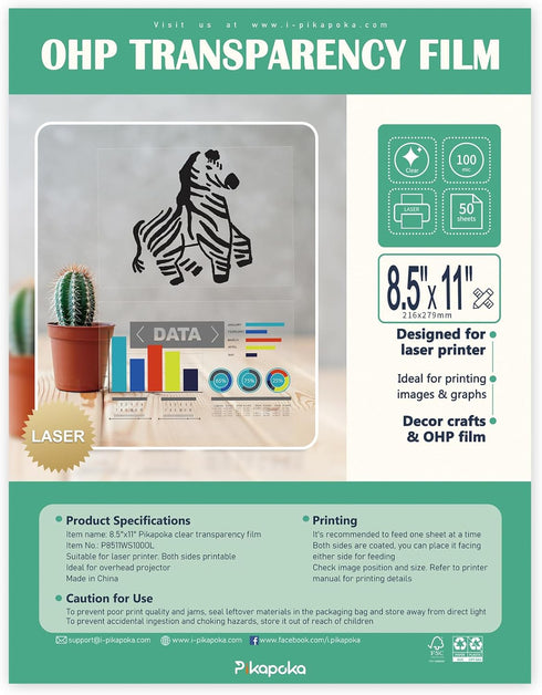 8.5x11 Clear Transparency Film Laser Printer, 4 mil Double Sides Printable Transparent