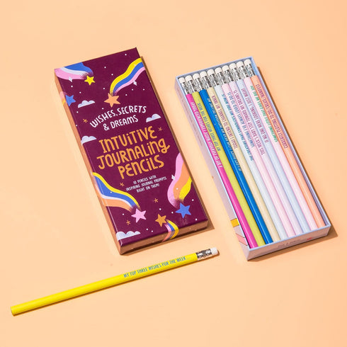 Em & Friends Intuitive Journaling Pencils: Wishes, Secrets, and Dreams Pencil Set, 10 Pencils with Journal Prompts