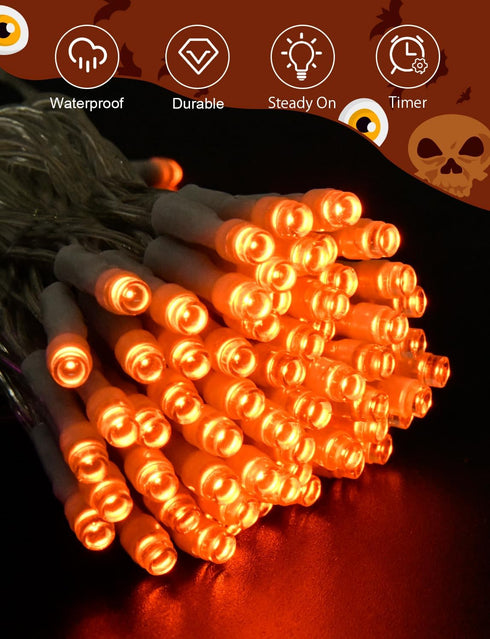 cshare 9.8ft 30LED Halloween String Lights Battery Operated With Timer - Orange Waterproof Lights for Outside