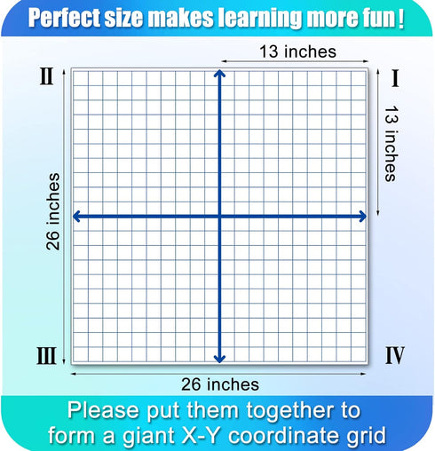 Teling 12 Pieces Jumbo Magnetic XY Coordinate Dry Erase Grid, 26 x 26 Inches for Classrooms