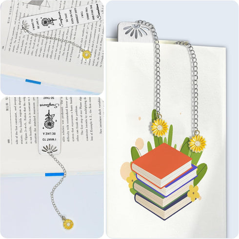 Kaluofan Sunflower Gifts for Women Girls, Inspirational Bookmarks with Sunflower Chain, Book Markers for Reading, Back