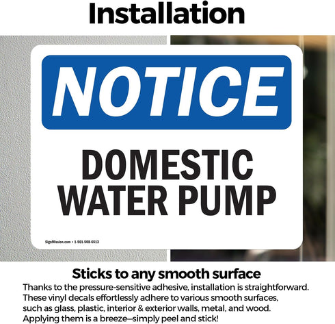 (2 Pack) OSHA Notice Sign for Domestic Water Pump, 7" x 5" Vinyl Label, Weather Resistant, Made in USA