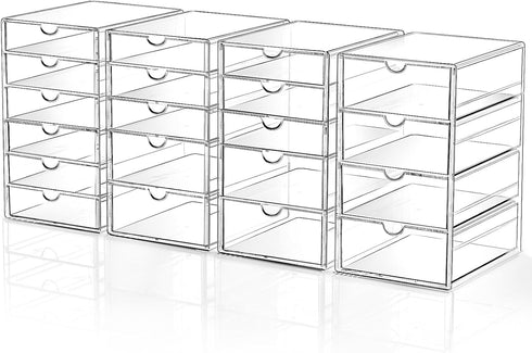 Makeup Drawer Storage Organizer with 20 Drawers, 4 Set Acrylic Desk Organization, Dustproof for Makeup, Jewelry