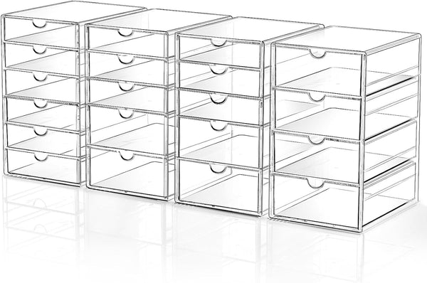 Makeup Drawer Storage Organizer with 20 Drawers, 4 Set Acrylic Desk Organization, Dustproof for Makeup, Jewelry