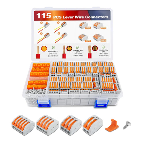 Nilight 115PCS Lever Wire Connectors Nuts Kit, 28-12AWG Inline Electrical Terminal Quick Disconnect for Wiring