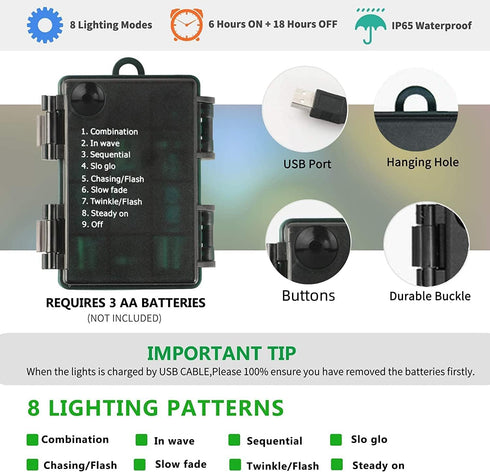 Tcamp Christmas Lights, 33ft 100LED Indoor Outdoor String Lights with Remote Timer, USB or Battery Powered Fairy Lights