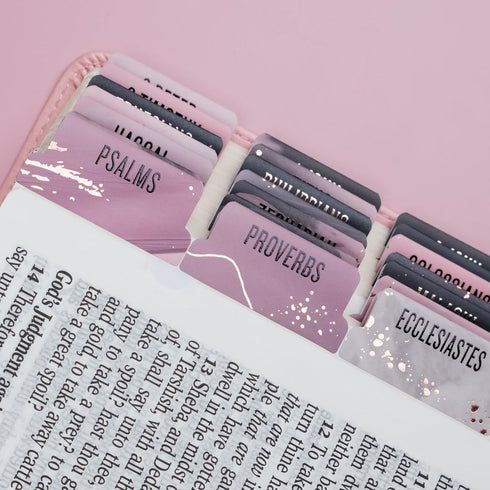 80Chapters UPAFEXXI-Laminated Bible Tabs (Rose Gold and Black Foil Embossed Lettering), Bible Tabs for Women