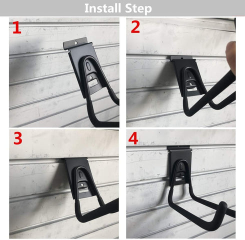 Heavy Duty Garage Storage Slatwall Double Hooks for Ladders, Wall Mounted Utility U Hanger Organizer (Black)