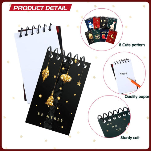 Christmas Mini Notebook, Xmas Pocket Notebooks with Santa Claus Lined Journals for Christmas Gift Supplies