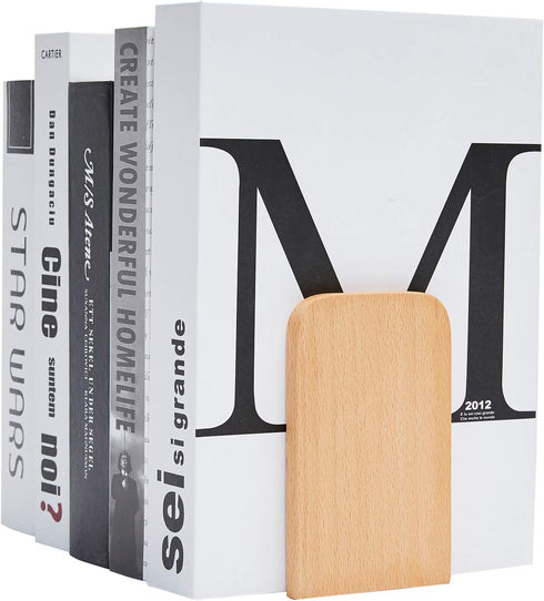 Pandapark Wood Bookends, Non-Skid Heavy Duty Bookends for Shelves - 1 Pair