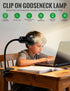 60W E26 (Dimmable Clip On Gooseneck Lamp - Max, Ceramic Fire-Resistant Socket, Classic Durable Switch, Adjustable