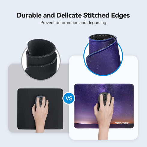 TECKNET Mouse Mat 270 x 210 x 3 mm Gaming Mouse Pad, Non-Slip Rubber Base, Waterproof Surface, Stitched Edges Mouse pad, Compatible with Laser and Optical Mice - Dark Purple Galaxy by TECKNET