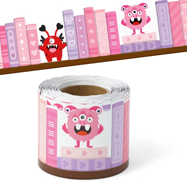 BeYumi Monster Bookshelf Border Trim - 65ft Back to School Monster Pink