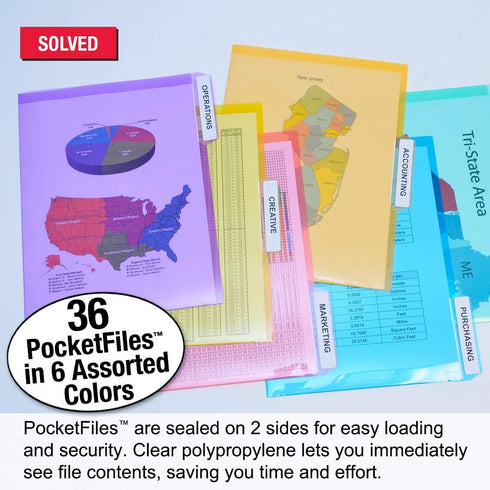 Ultimate Office PocketFile Clear Poly Document Folder, Project Pockets, 3rd-Cut, Letter Size, Set of 36
