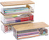 BTSKY 4 Pack Clear Pencil Box with Bamboo Lids, Stackable Office Supplies
