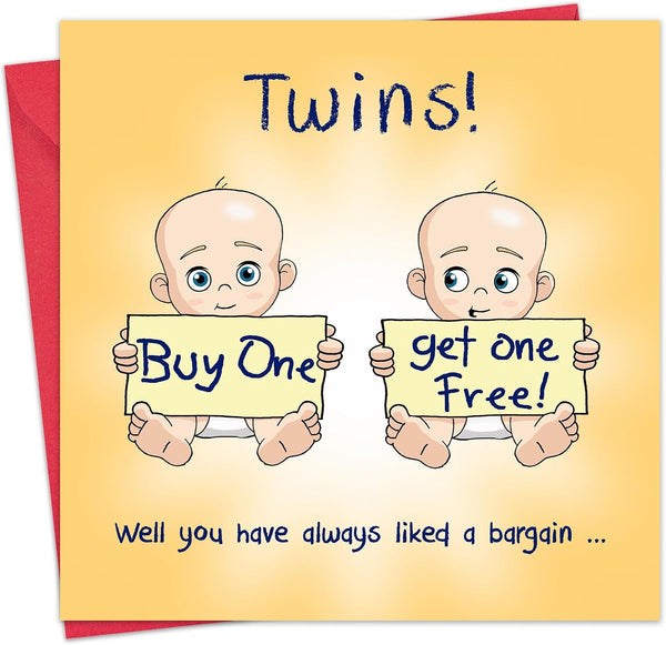 Twizler New Twins Card - Funny New Twin Baby Card Unisex -