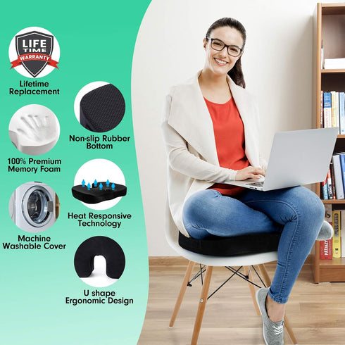 UYJ Cushion,Tailbone,Sciatica,Lower Seat Cushion for Office Chair,Memory Foam Seat Back Pain Relief,Chair Cushion