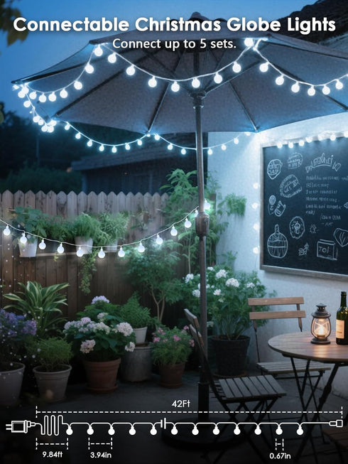 2026 43FT 100LED 12 New Connectable Smart Voice Controlled String Lights Indoor Outdoor | White Globe Fairy Lights