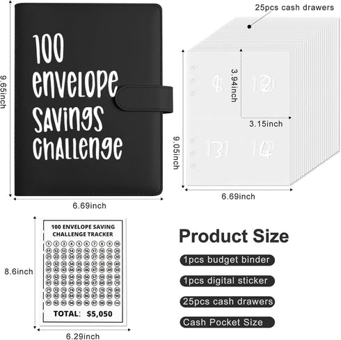 Money Saver Budget Binder Book with Pouches, 100 Envelope Challenge Binder with Numbers, A5 Money Budget Envelopes for