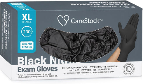 Black Nitrile Exam Gloves, Ultra-Strong Disposable Powder-Free Medical Gloves with Slip-Resistant Grip, X-Large, 230